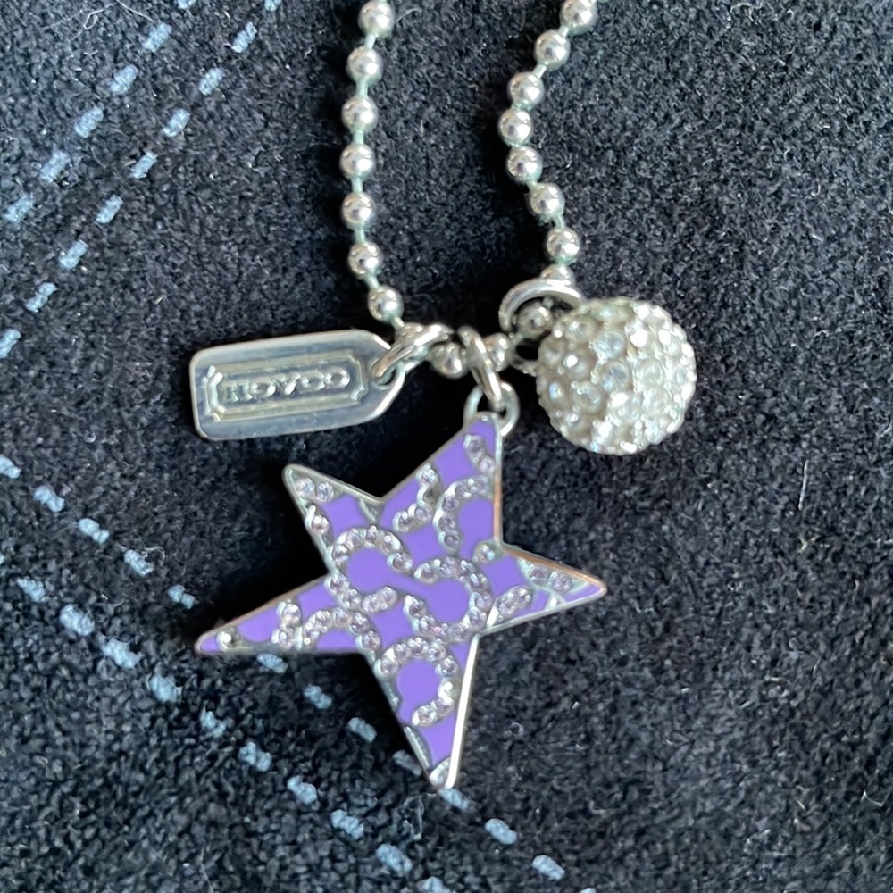 Coach ball chain charm necklace pave ball and star